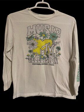 MTV Music Television Daisy Logo Graphic Long Sleeve T-shirt Size Large